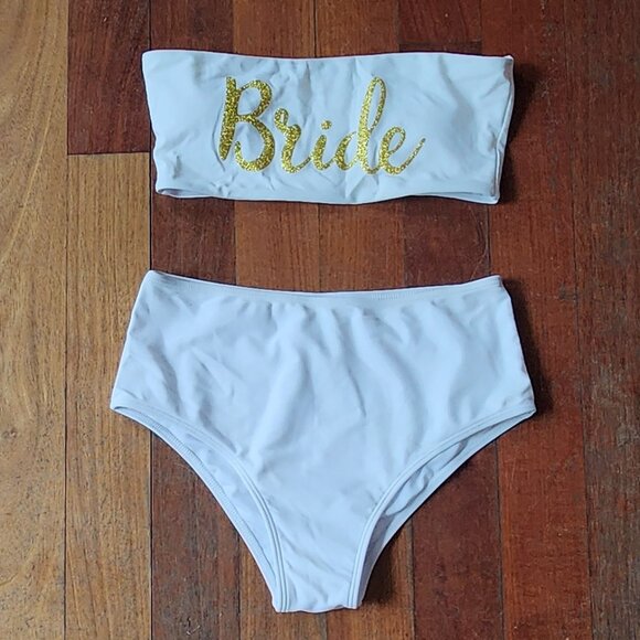 Amazon Bride Two-Piece Bandeau Bikini High Waist Bottom Swimsuit Size Small - Picture 2 of 10